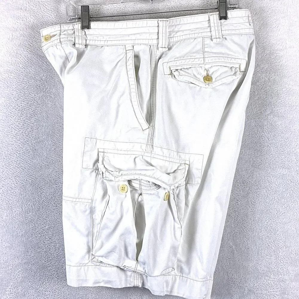 VTG Polo Ralph Lauren Cargo Shorts Mens 34 White Y2K Preppy Baggy Skate Military